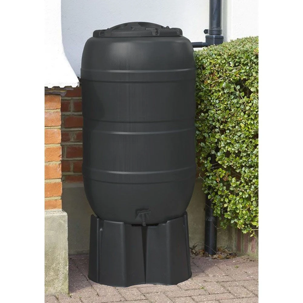 Standard Black Barrel Water Butt 210 Litre With Stand And Diverter - Image 3