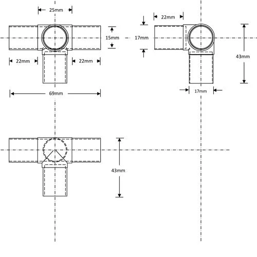 19mm Tube 4 Way 90* Joint - Image 2