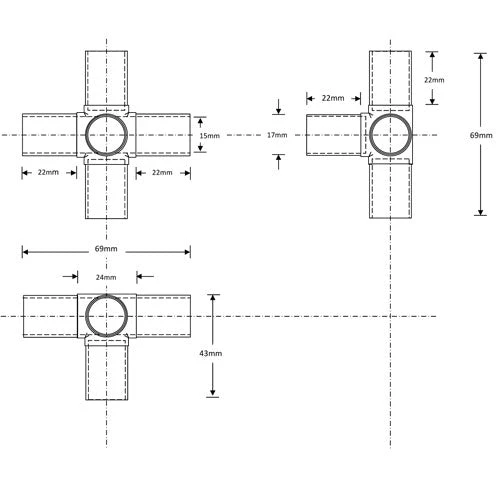19mm Tube 5 Way 90* Joint - Image 2